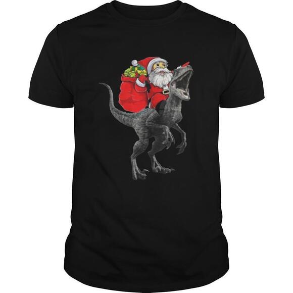 Other - Christmas Santa Riding A Velociraptor Blue Shirt